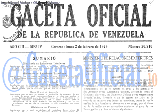 Gaceta Oficial 30910 del 2 Febrero 1976