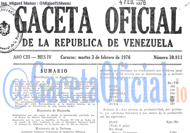 Gaceta Oficial 30911 del 3 Febrero 1976