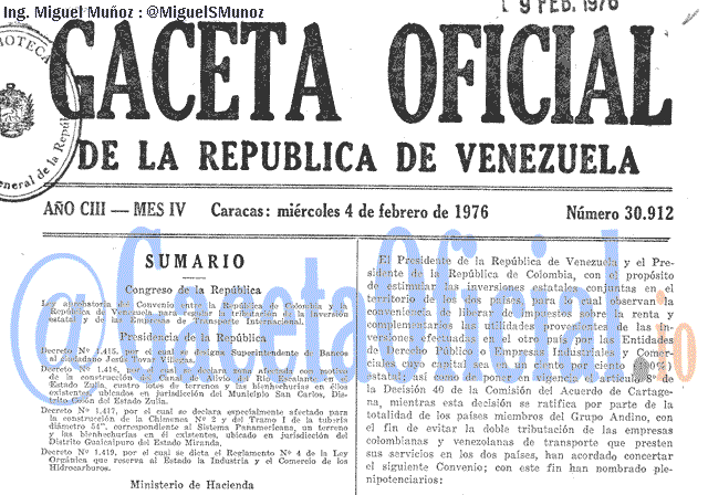Gaceta Oficial 30912 del 4 Febrero 1976