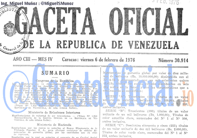 Gaceta Oficial 30914 del 6 Febrero 1976