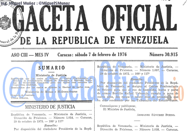 Gaceta Oficial 30915 del 7 Febrero 1976