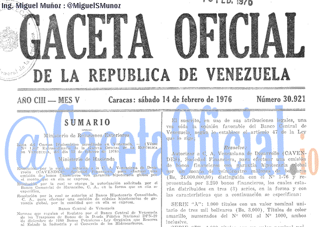 Gaceta Oficial 30921 del 14 Febrero 1976