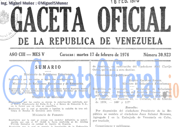 Gaceta Oficial 30923 del 17 Febrero 1976