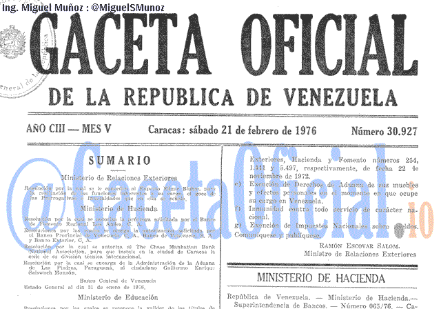 Gaceta Oficial 30927 del 21 Febrero 1976