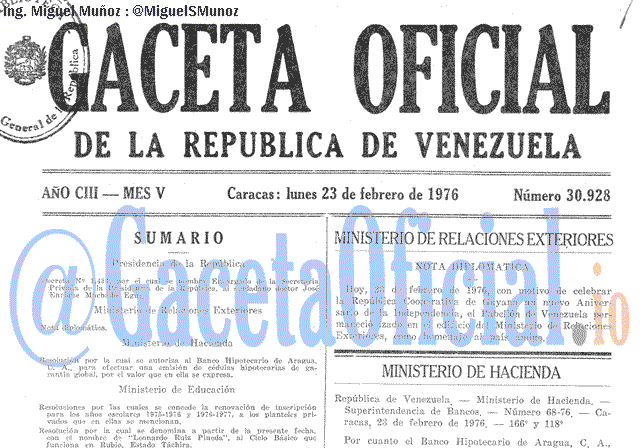 Gaceta Oficial 30928 del 23 Febrero 1976