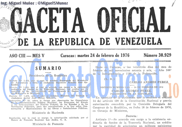 Gaceta Oficial 30929 del 24 Febrero 1976