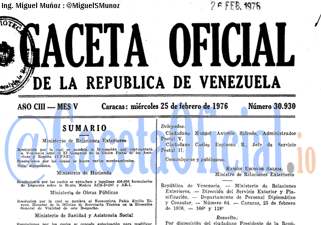 Gaceta Oficial 30930 del 25 Febrero 1976
