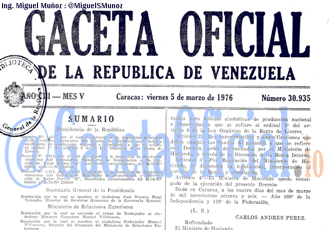 Gaceta Oficial 30935 del 5 Marzo 1976