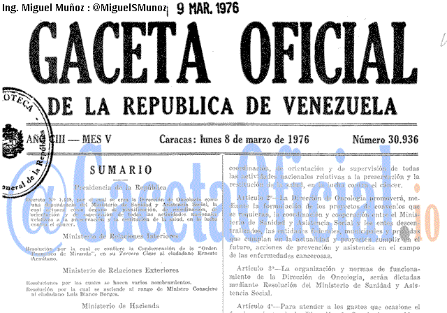 Gaceta Oficial 30936 del 8 Marzo 1976