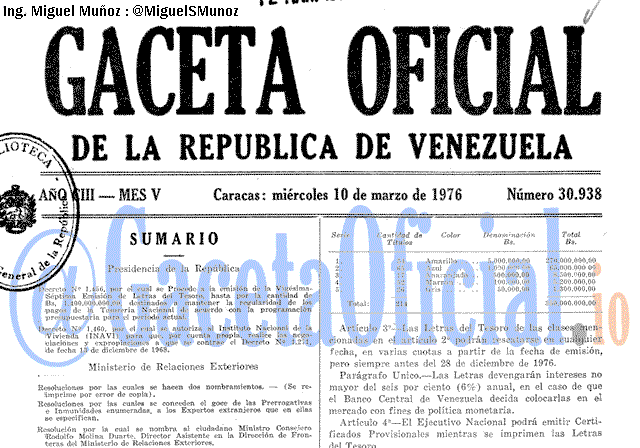 Gaceta Oficial 30938 del 10 Marzo 1976