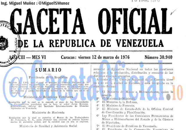 Gaceta Oficial 30940 del 12 Marzo 1976