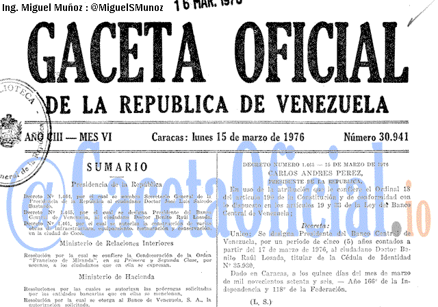 Gaceta Oficial 30941 del 15 Marzo 1976