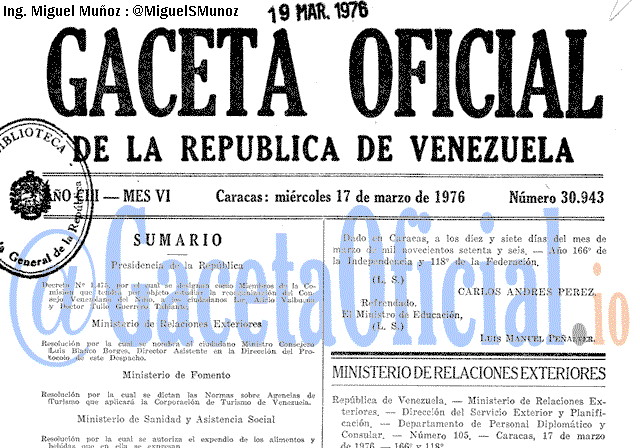 Gaceta Oficial 30943 del 17 Marzo 1976