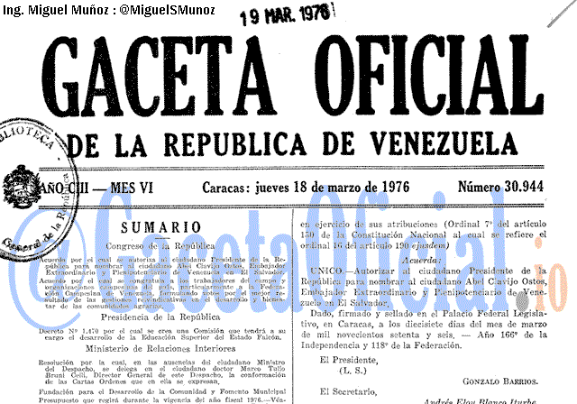 Gaceta Oficial 30944 del 18 Marzo 1976