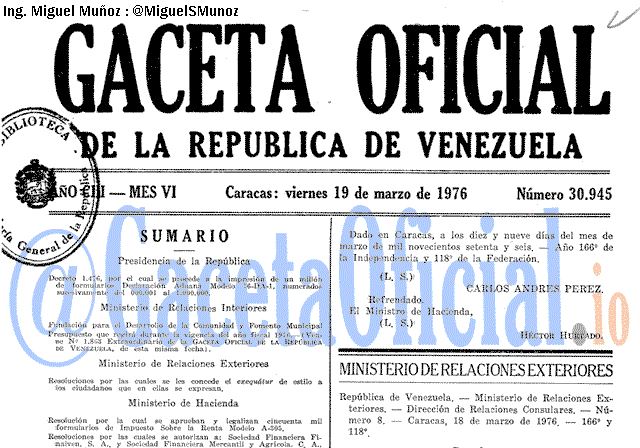Gaceta Oficial 30945 del 19 Marzo 1976