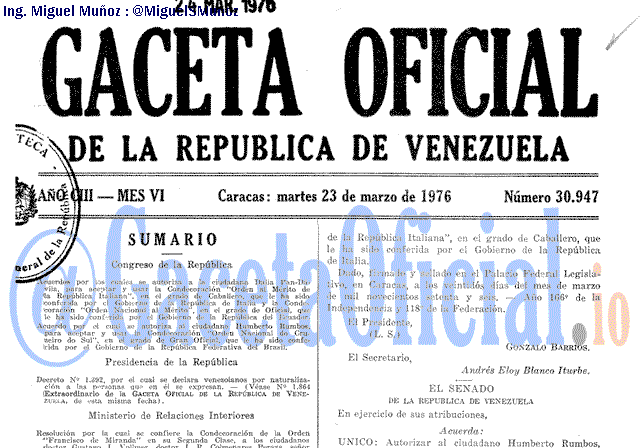 Gaceta Oficial 30947 del 23 Marzo 1976