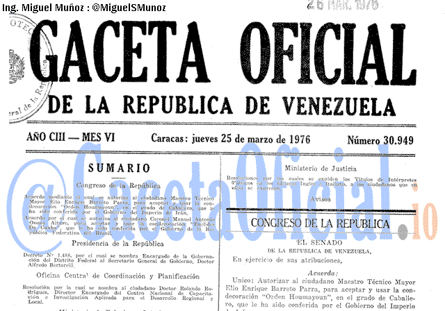 Gaceta Oficial 30949 del 25 Marzo 1976