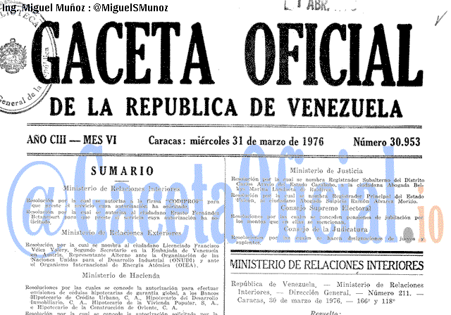 Gaceta Oficial 30953 del 31 Marzo 1976