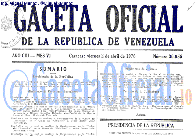 Gaceta Oficial 30955 del 2 Abril 1976