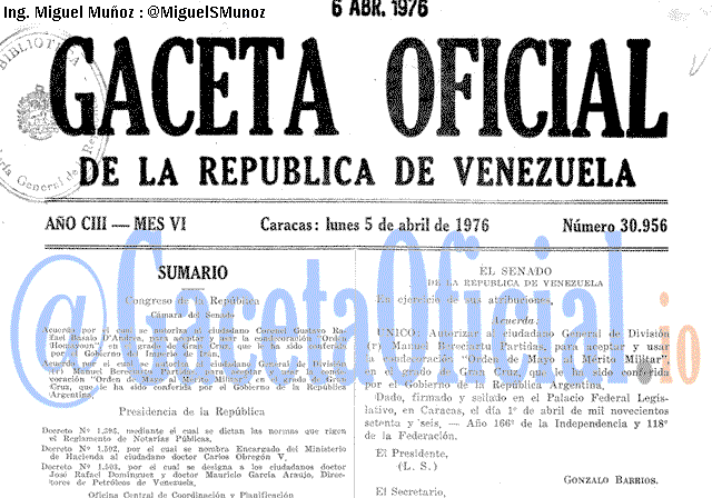 Gaceta Oficial 30956 del 5 Abril 1976