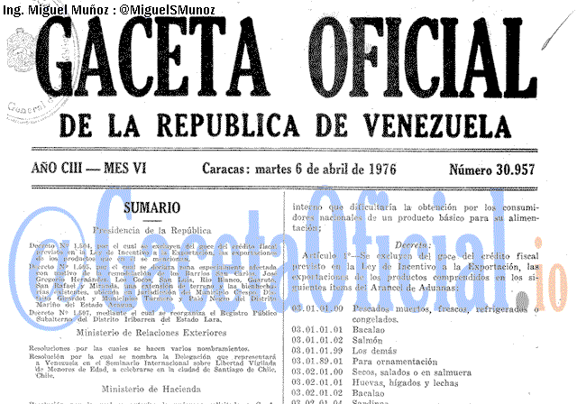 Gaceta Oficial 30957 del 6 Abril 1976