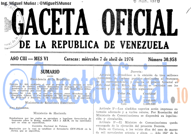 Gaceta Oficial 30958 del 7 Abril 1976