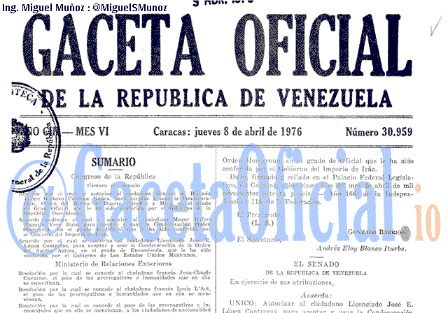 Gaceta Oficial 30959 del 8 Abril 1976