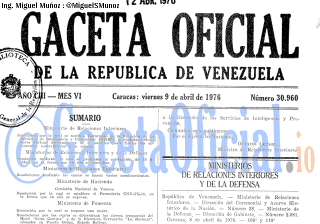 Gaceta Oficial 30960 del 9 Abril 1976