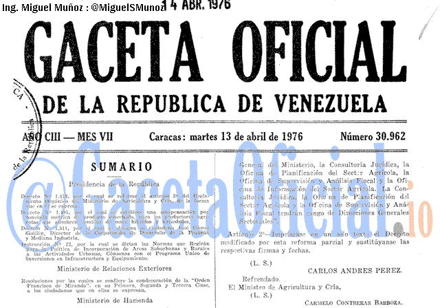 Gaceta Oficial 30962 del 13 Abril 1976