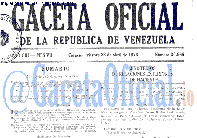 Gaceta Oficial 30966 del 23 Abril 1976