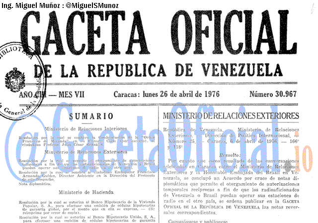Gaceta Oficial 30967 del 26 Abril 1976