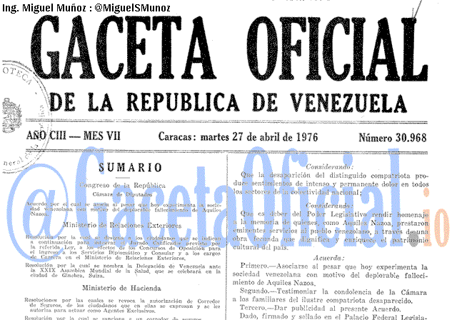 Gaceta Oficial 30968 del 27 Abril 1976
