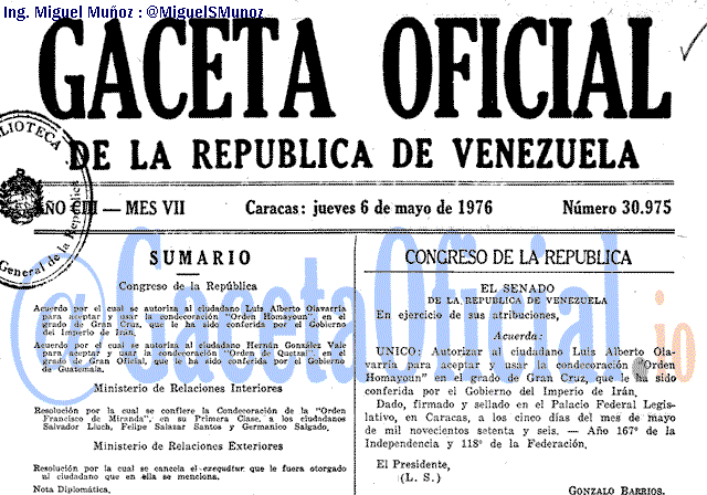 Gaceta Oficial 30975 del 6 Mayo 1976