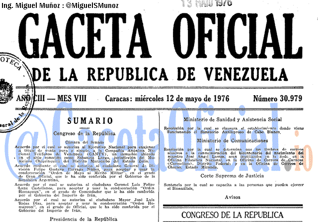 Gaceta Oficial 30979 del 12 Mayo 1976
