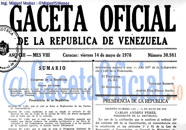 Gaceta Oficial 30981 del 14 Mayo 1976