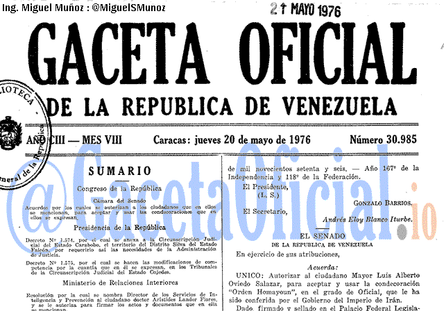 Gaceta Oficial 30985 del 20 Mayo 1976