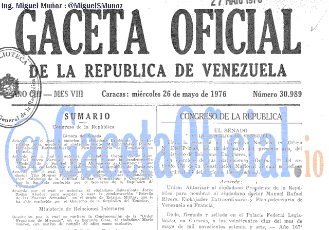 Gaceta Oficial 30989 del 26 Mayo 1976