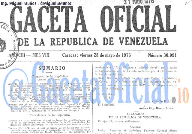Gaceta Oficial 30991 del 28 Mayo 1976