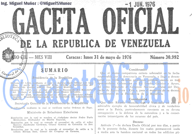 Gaceta Oficial 30992 del 31 Mayo 1976