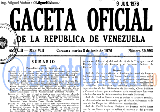 Gaceta Oficial 30998 del 8 Junio 1976