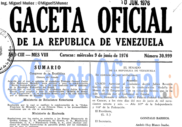 Gaceta Oficial 30999 del 9 Junio 1976