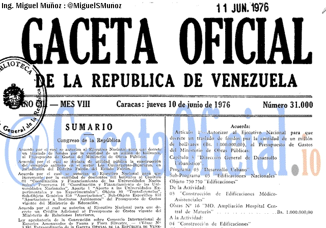Gaceta Oficial 31000 del 10 Junio 1976