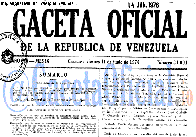 Gaceta Oficial 31001 del 11 Junio 1976
