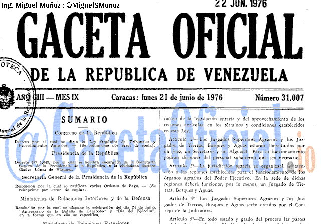 Gaceta Oficial 31007 del 21 Junio 1976