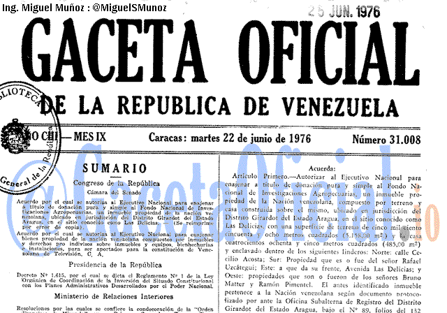 Gaceta Oficial 31008 del 22 Junio 1976