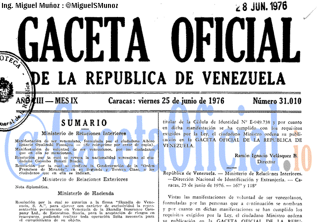 Gaceta Oficial 31010 del 25 Junio 1976