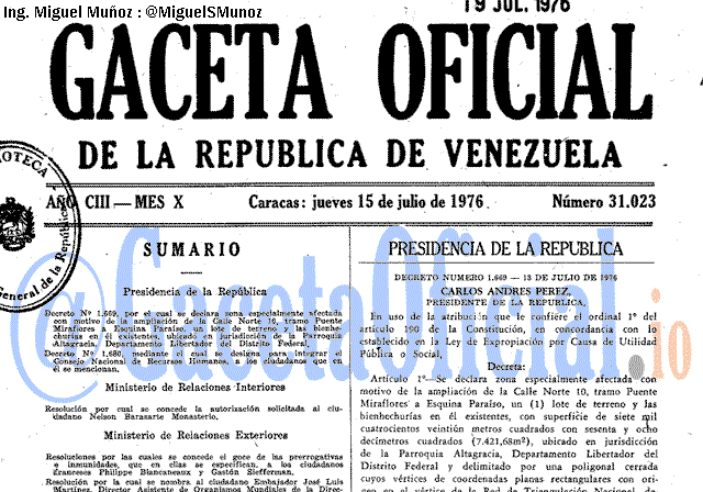 Gaceta Oficial 31023 del 15 Julio 1976