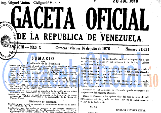Gaceta Oficial 31024 del 16 Julio 1976