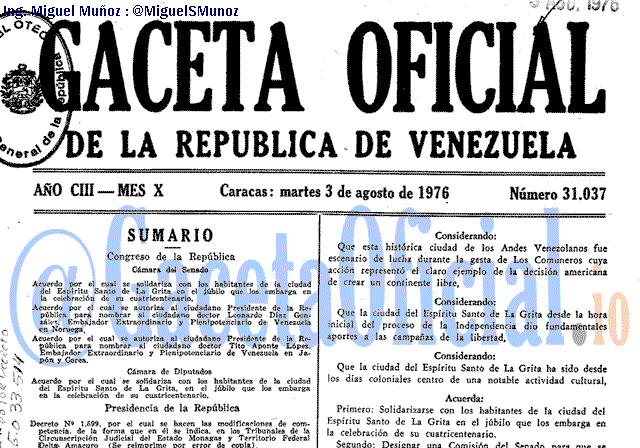 Gaceta Oficial 31037 del 3 Agosto 1976