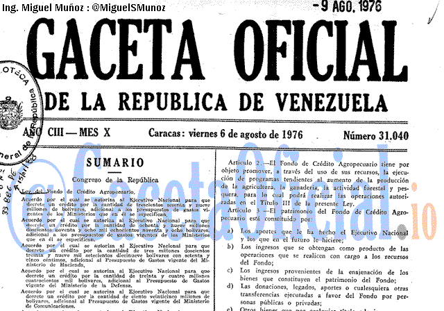 Gaceta Oficial 31040 del 6 Agosto 1976